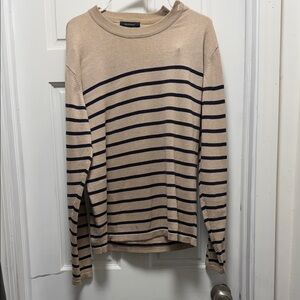 Classic Men's Tan and Black Striped Crewneck Sweater